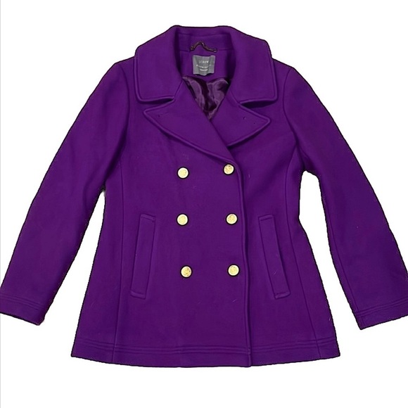 J. Crew Majesty Stadium Cloth Nello Gori Wool Double Breasted Peacoat Purple 0 - Picture 1 of 12